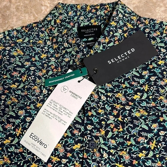Selected Homme NWT men shirt sustainable short sleeve floral lightweight Reg 80 - Picture 5 of 11